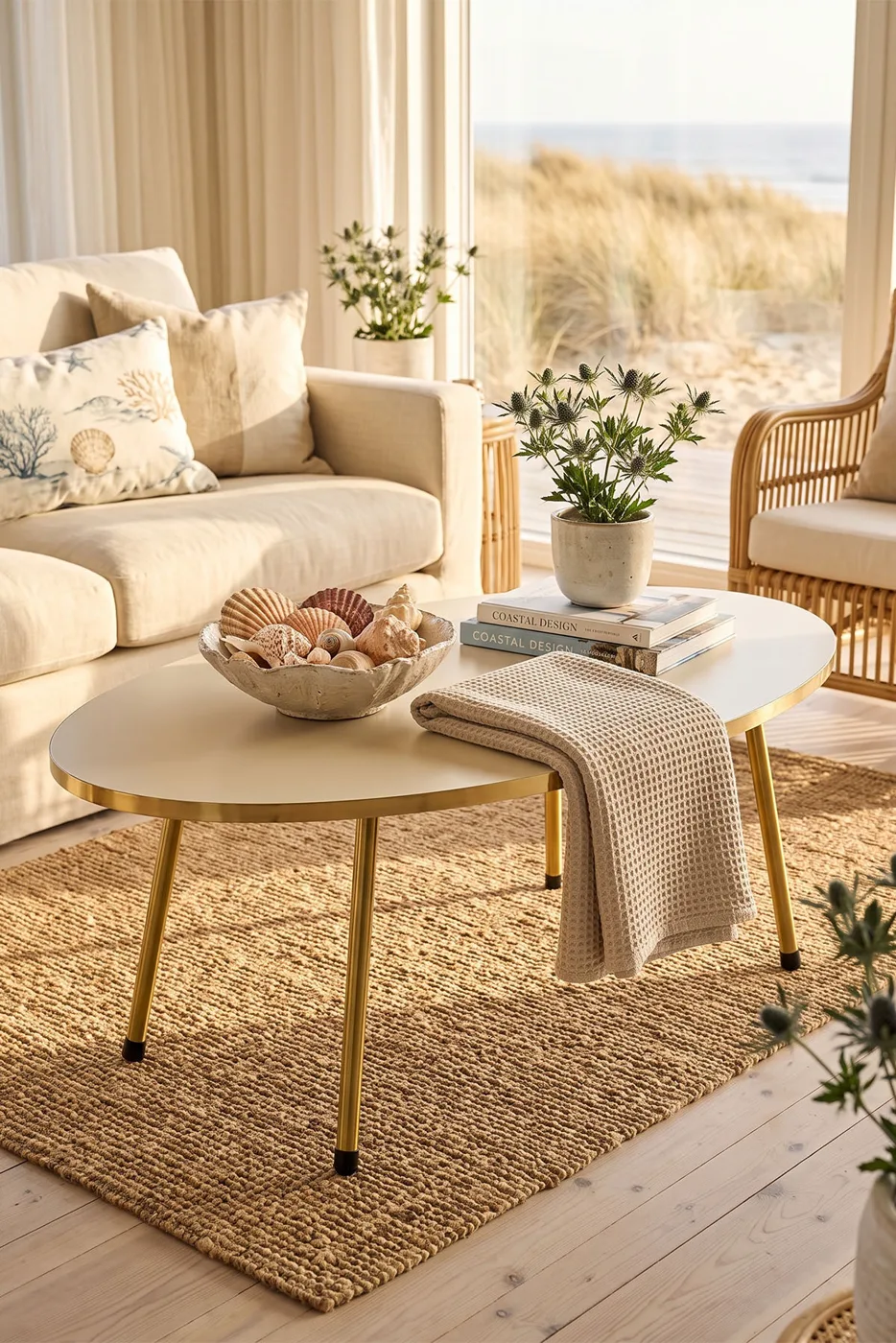 Oval Coffee Table Gold Metal Legs - Cream