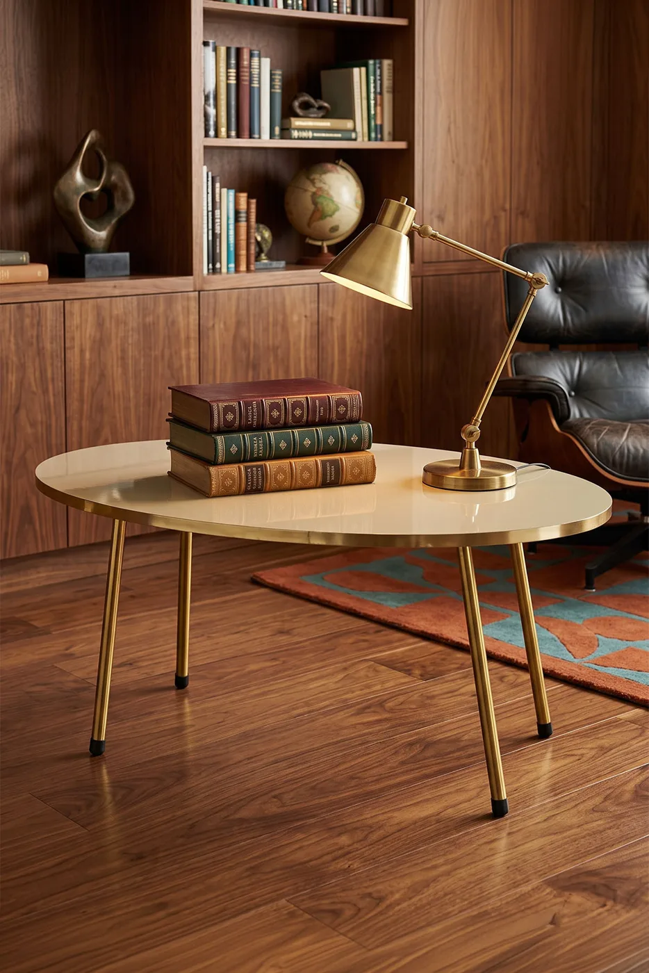 Oval Coffee Table Gold Metal Legs - Cream