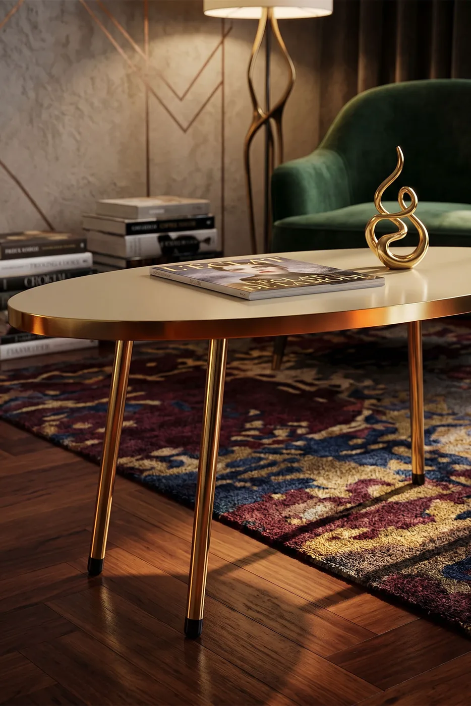 Oval Coffee Table Gold Metal Legs - Cream
