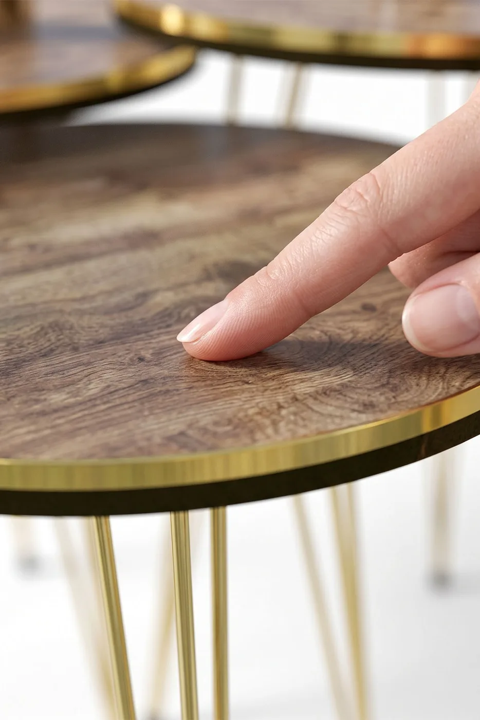Round 4-Piece Table Set Gold Wire Legs - Walnut