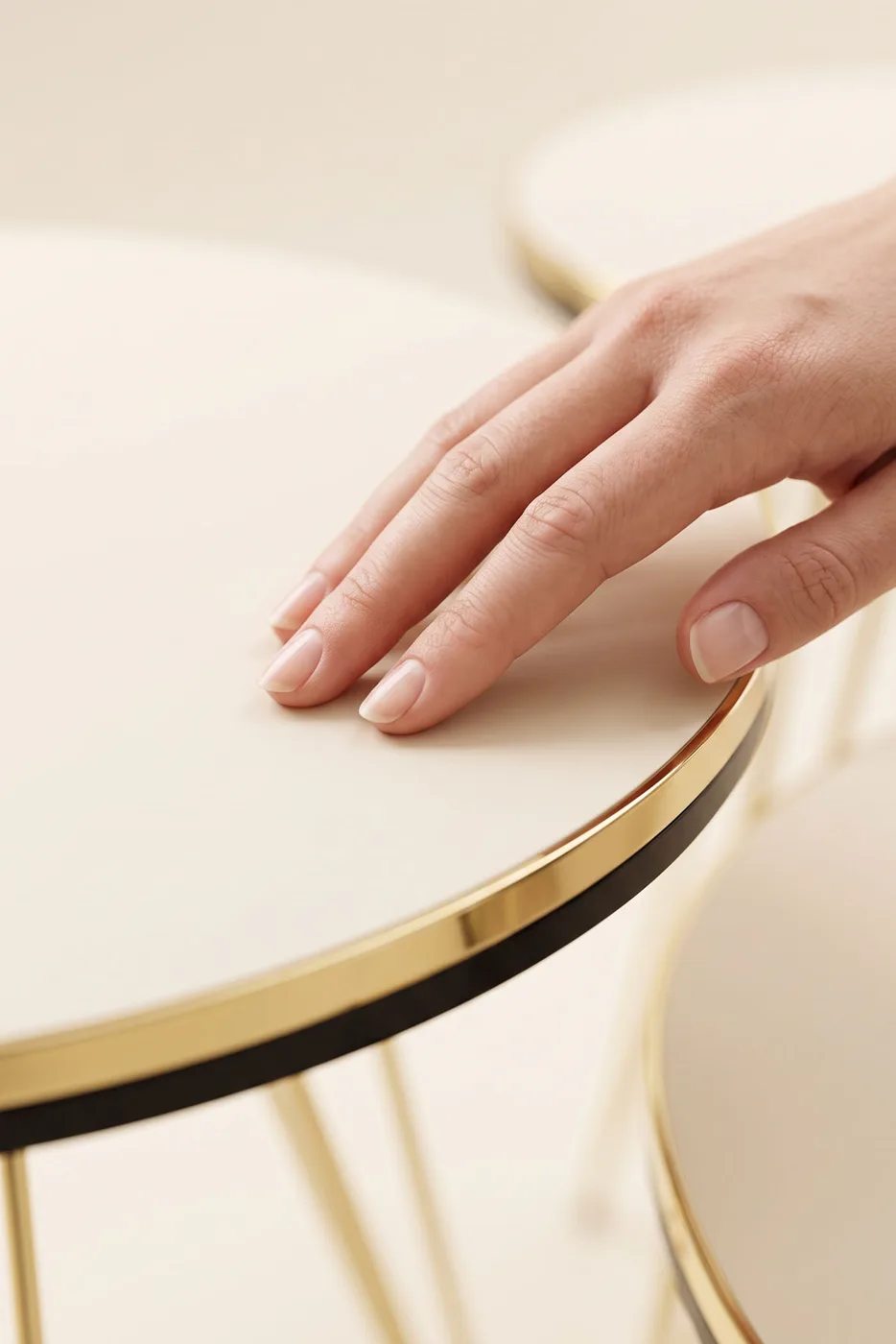 Round Nesting Table Set Gold Wire Legs - Cream