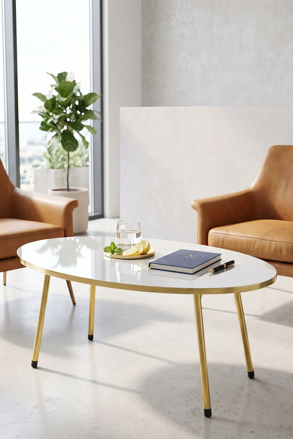 Oval Coffee & Nesting Table Set Gold Metal Legs - Cream