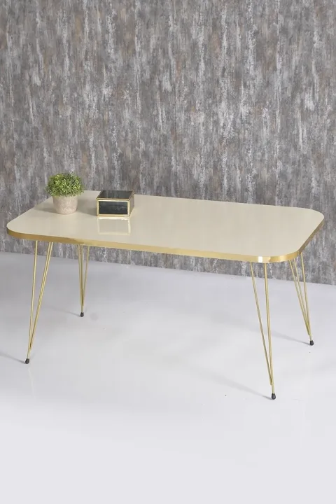 Round 4-Piece Table Set Gold Wire Legs - Cream