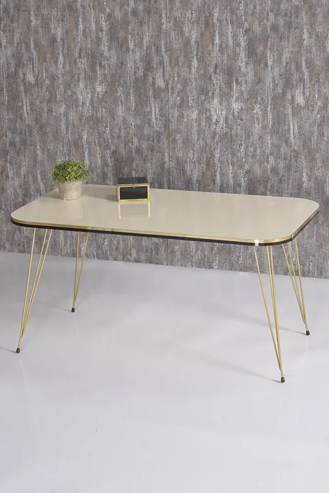 Round 4-Piece Table Set Gold Wire Legs - Cream