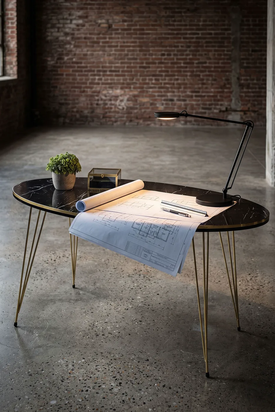 Oval Coffee Table Gold Wire Legs - Black Marble Effect