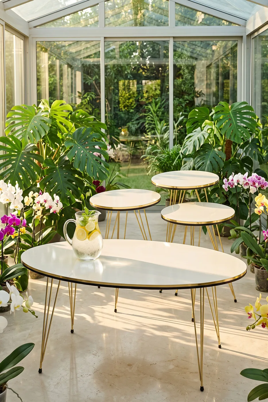 Round 4-Piece Table Set Gold Wire Legs - Cream 1