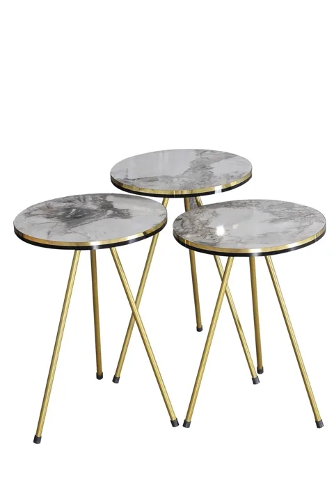 Oval Coffee & Nesting Table Set Gold Metal Legs - White Marble Effect