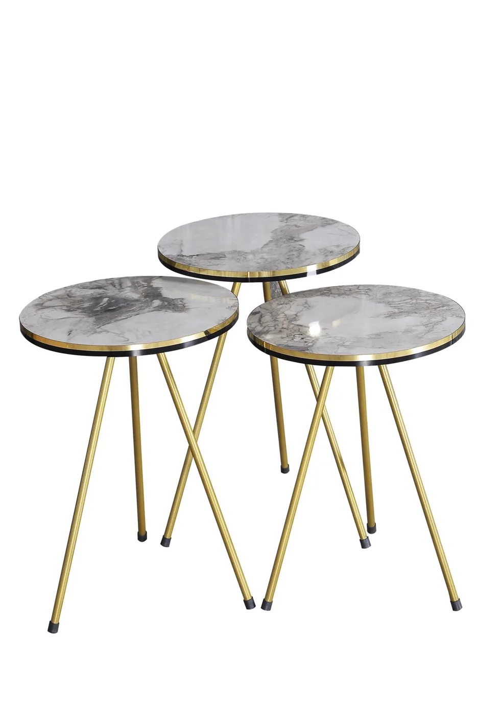 Oval Coffee & Nesting Table Set Gold Metal Legs - White Marble Effect