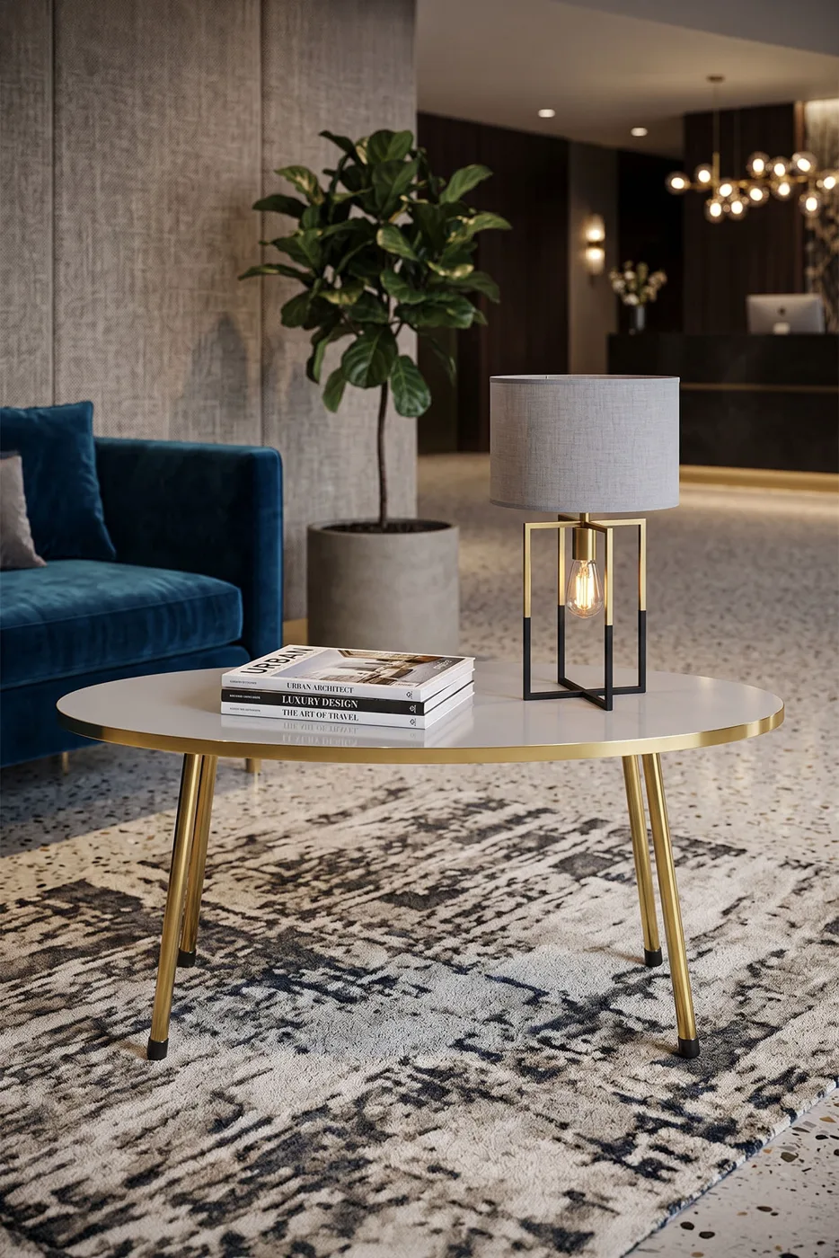 Oval Coffee Table Gold Metal Legs - White