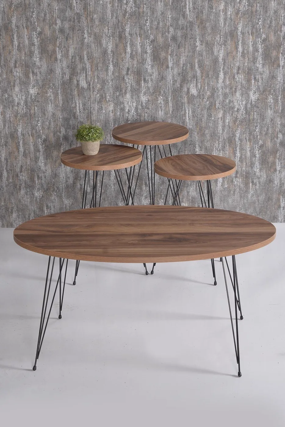 Round 4-Piece Table Set Wire Legs - Walnut