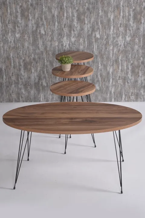 Round 4-Piece Table Set Wire Legs - Walnut