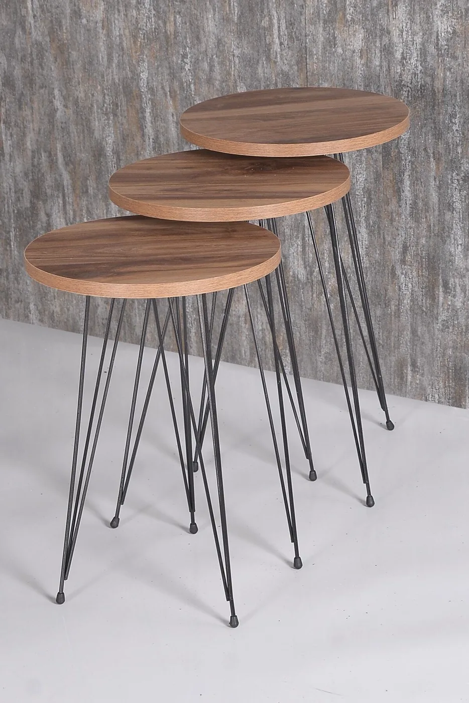Round 4-Piece Table Set Wire Legs - Walnut