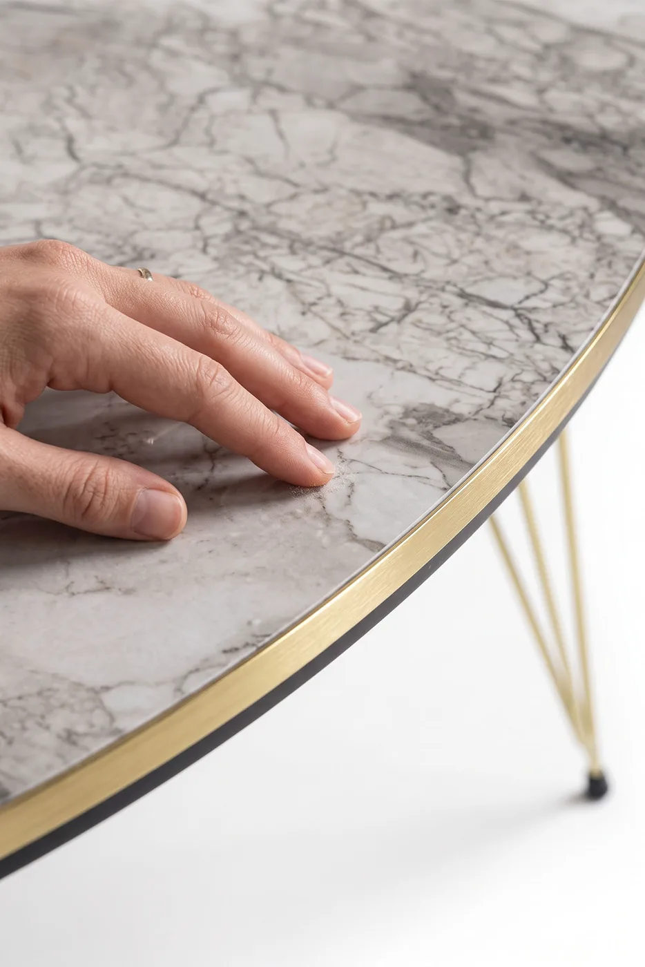 Oval Coffee Table Gold Wire Legs - White Marble Effect