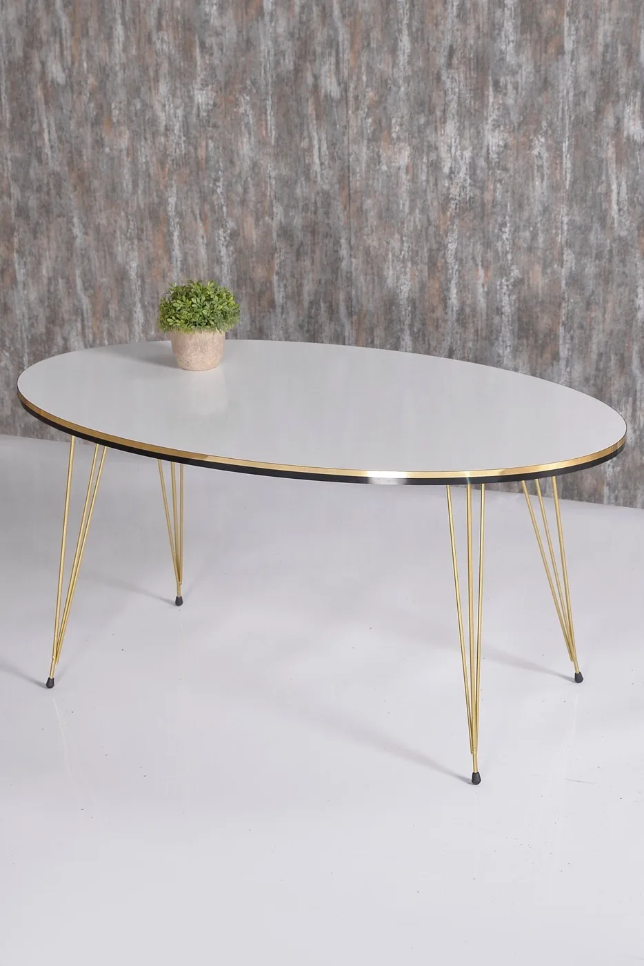 Oval Coffee Table Gold Wire Legs - White