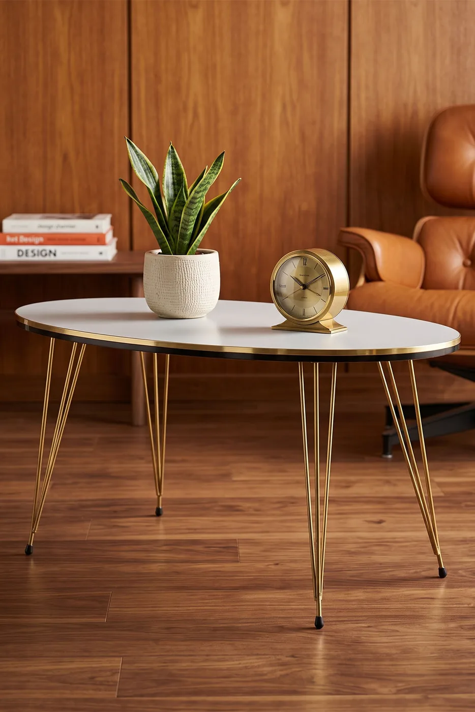 Oval Coffee Table Gold Wire Legs - White