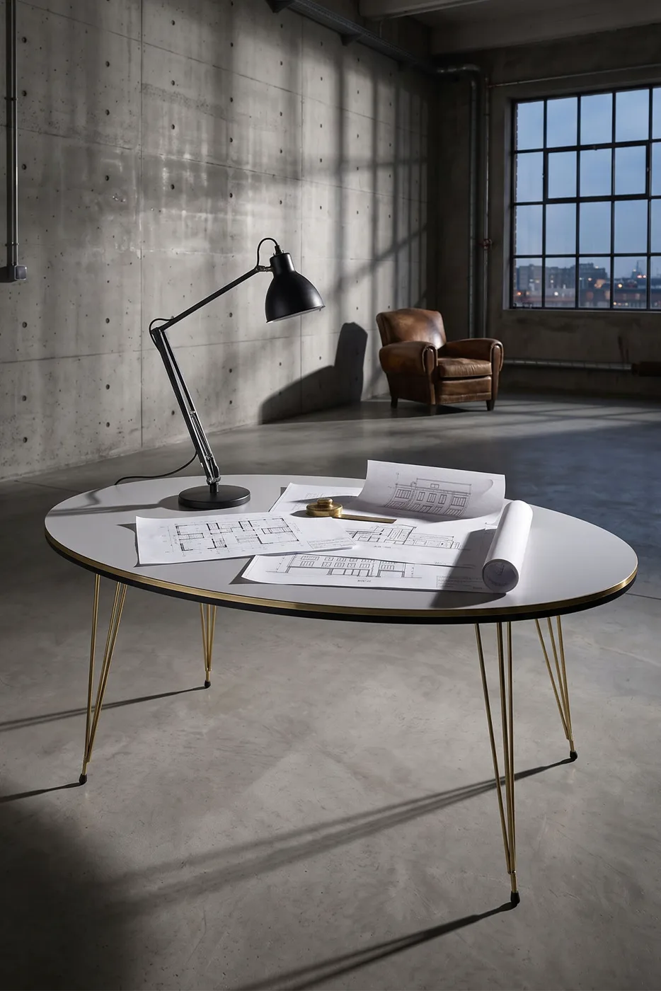 Oval Coffee Table Gold Wire Legs - White