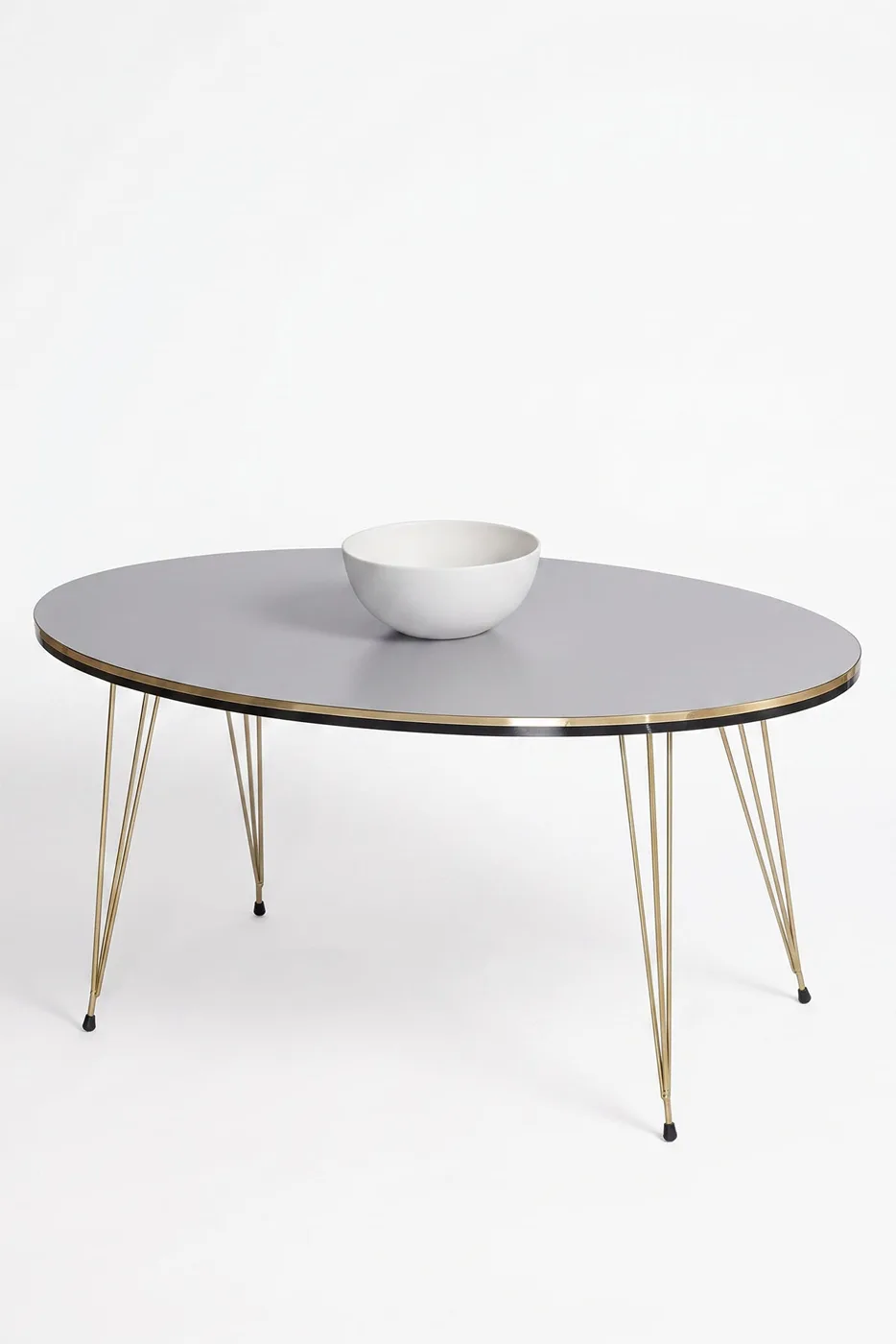 Oval Coffee Table Gold Wire Legs - White
