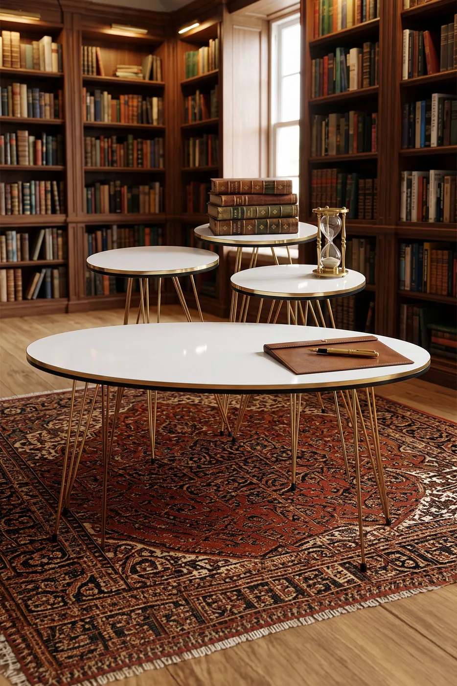 Round 4-Piece Table Set Gold Wire Legs - White Marble Effect 1