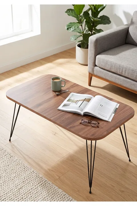 Rectangular Coffee Table Wire Legs - Walnut