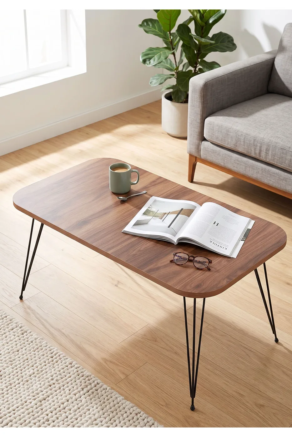 Rectangular Coffee Table Wire Legs - Walnut