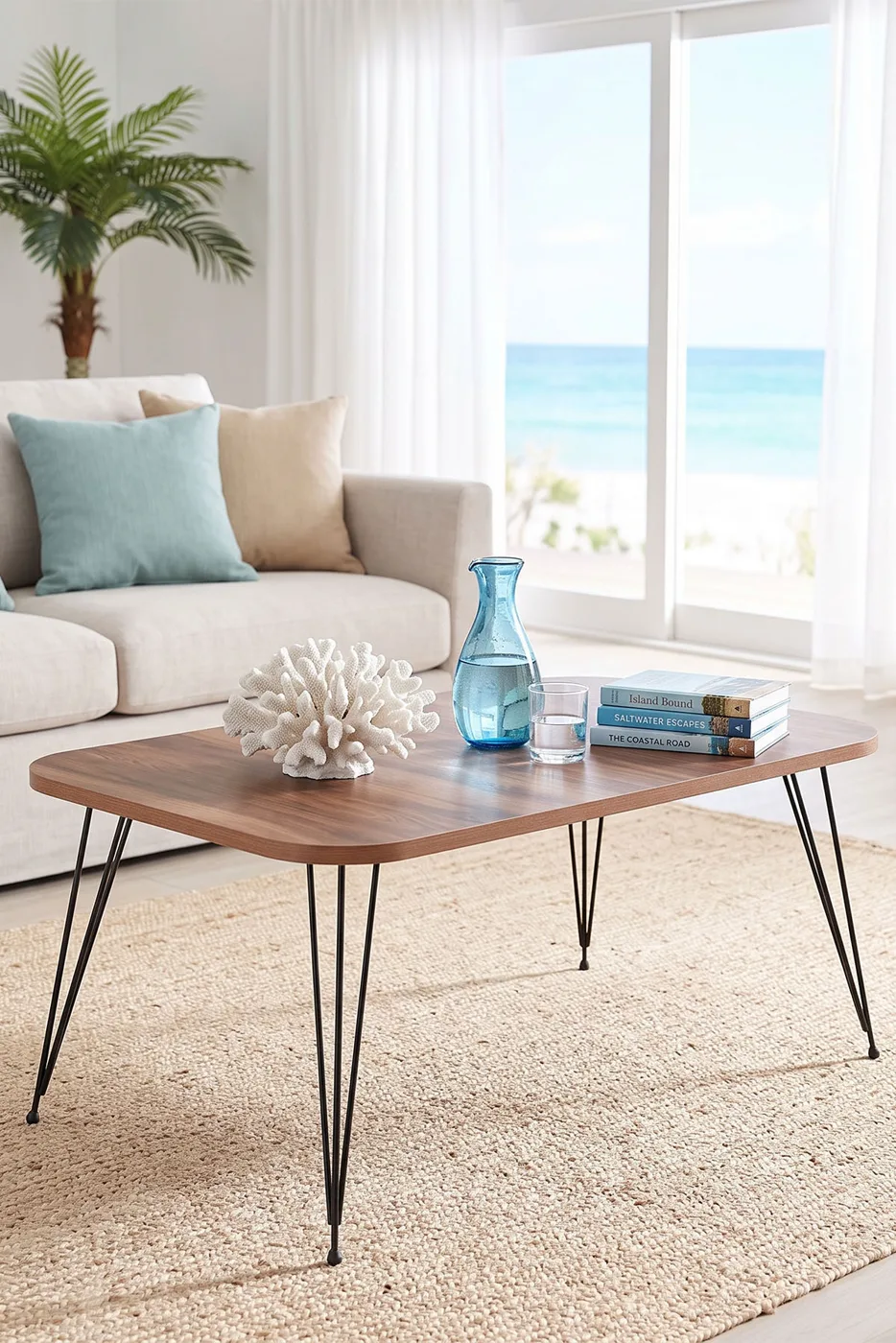 Rectangular Coffee Table Wire Legs - Walnut