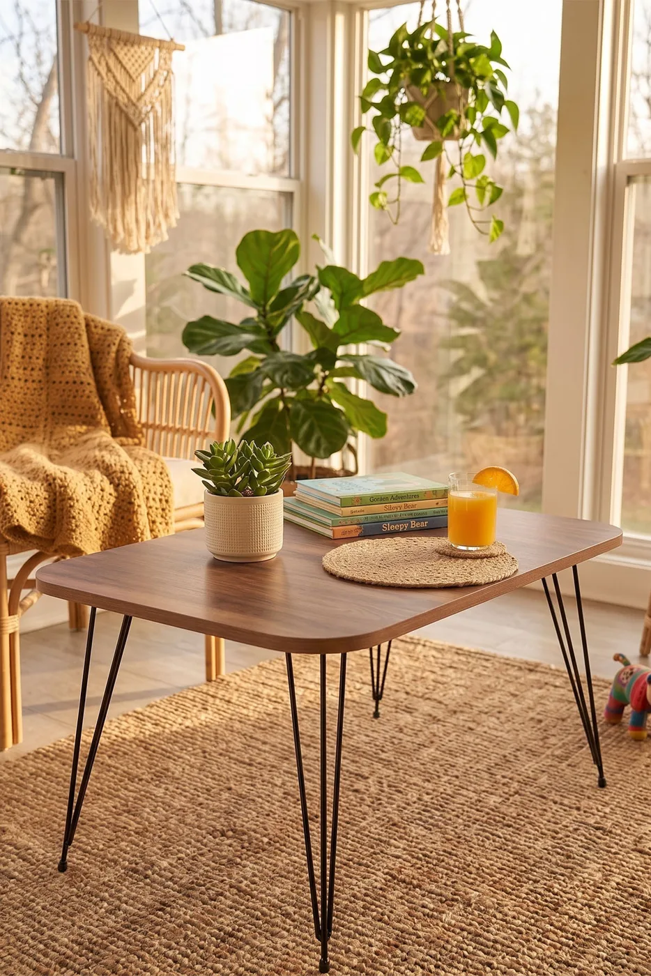 Rectangular Coffee Table Wire Legs - Walnut