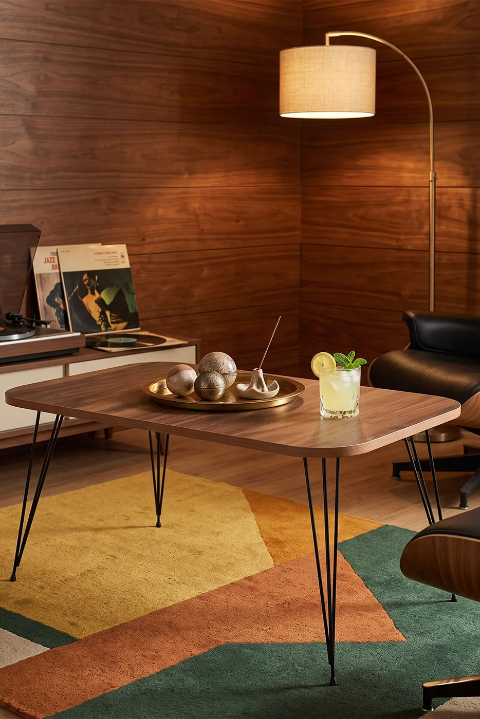 Rectangular Coffee Table Wire Legs - Walnut