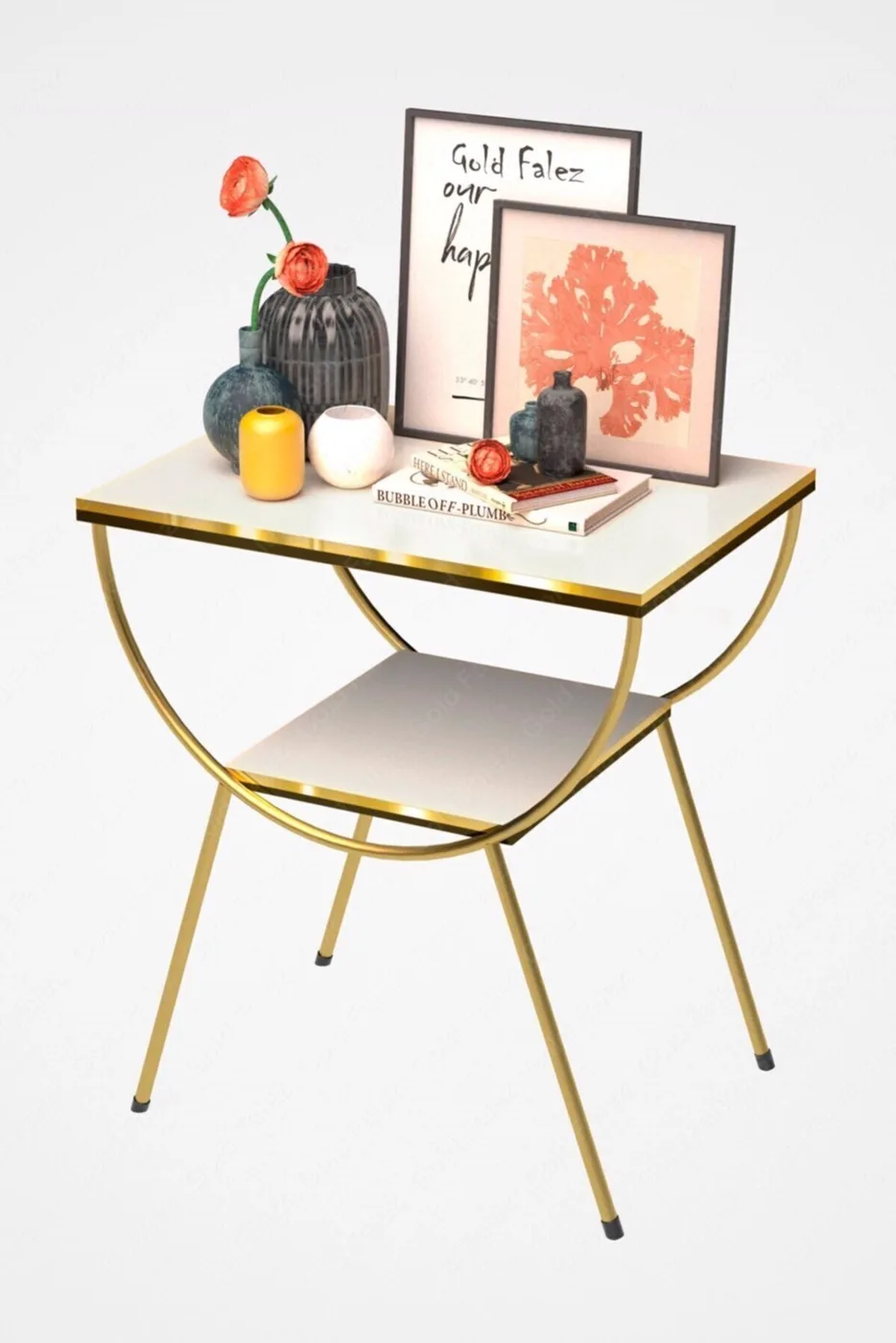 Arc Metal Leg Rectangular Side Table - White