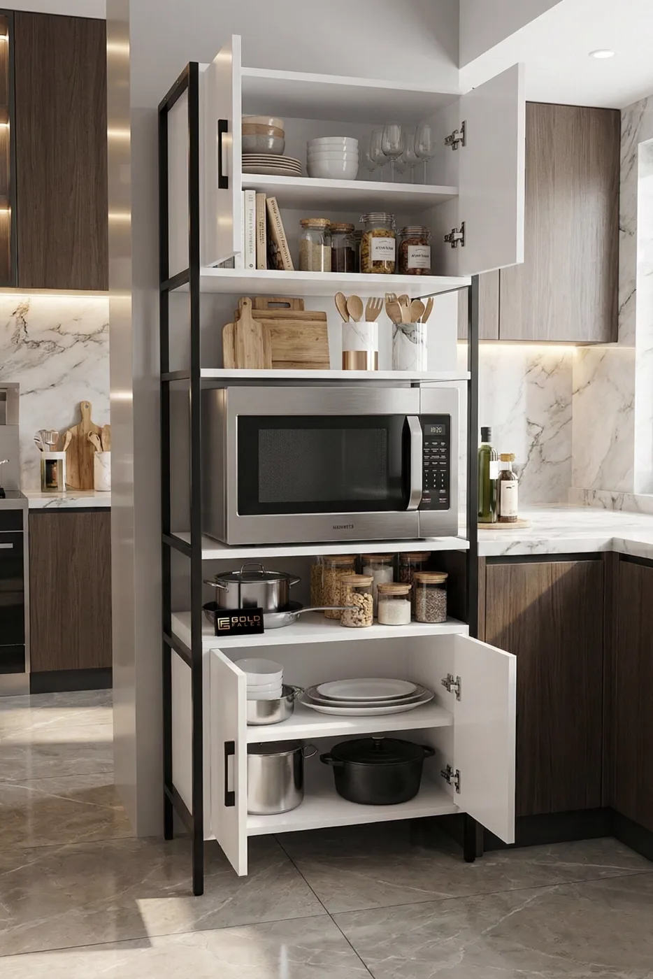 MD Oven Cabinet with Metal Legs, White 64 cm