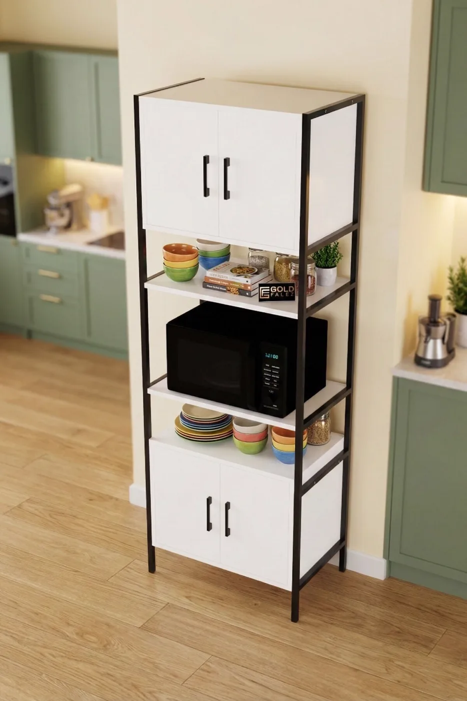 MD Oven Cabinet with Metal Legs, White 64 cm