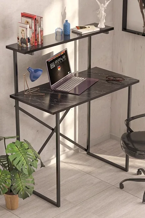 MD Desk with Shelves, Black