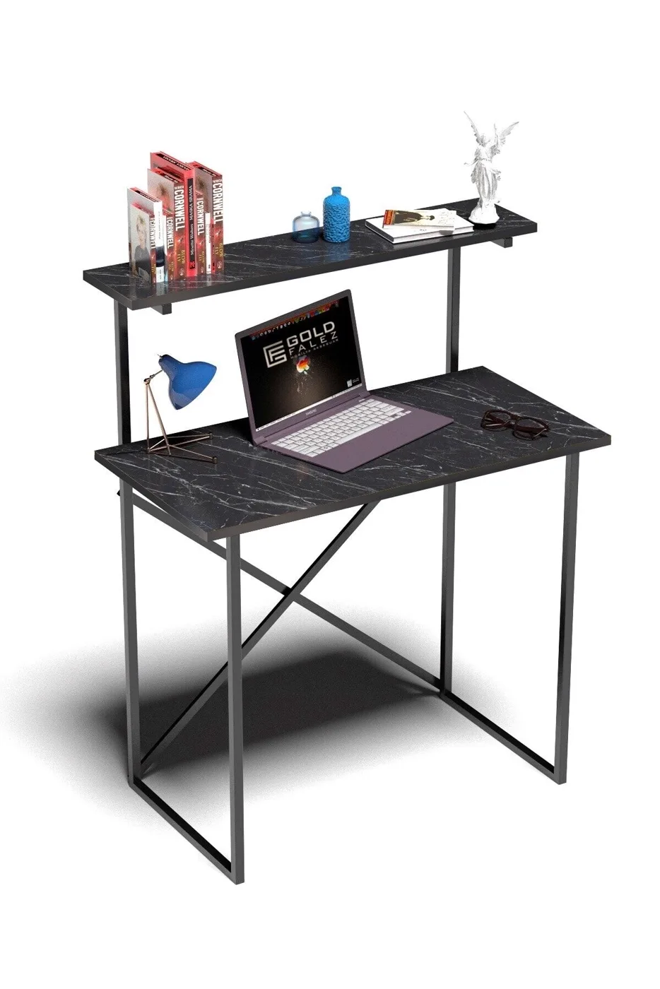 MD Desk with Shelves, Black
