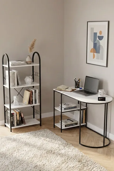 MD Desk and Bookcase Set, White