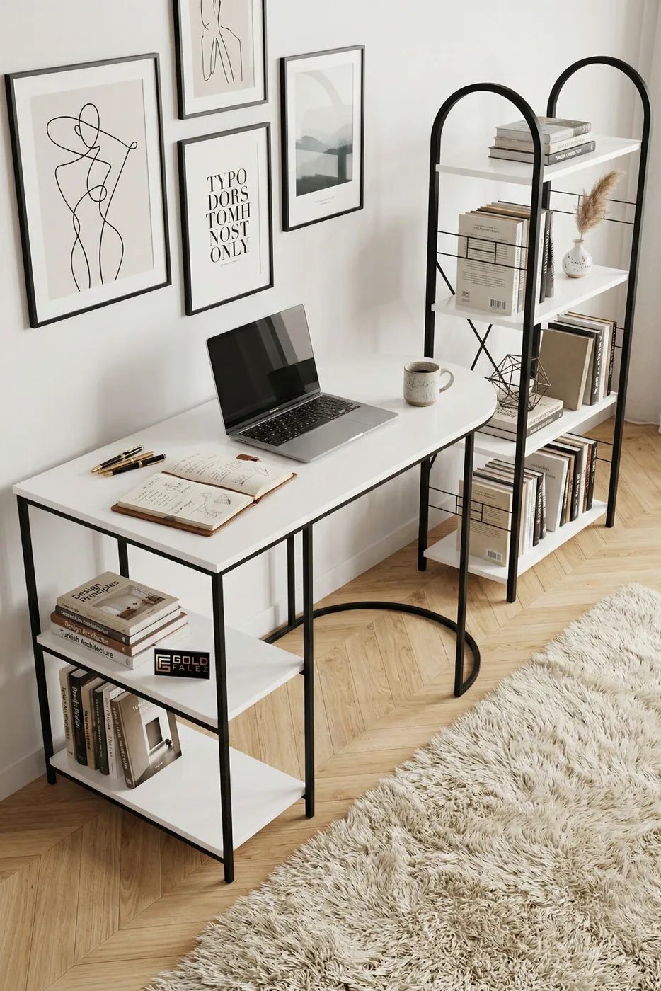 MD Desk and Bookcase Set, White