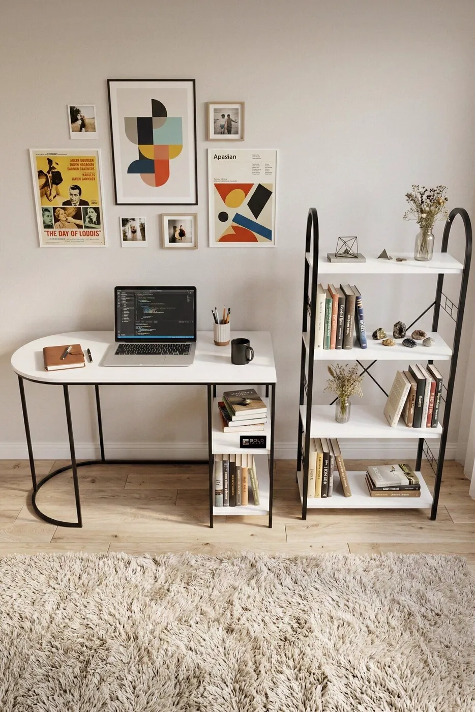 MD Desk and Bookcase Set, White