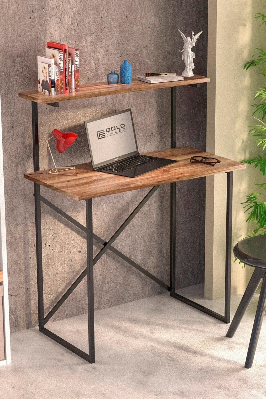 MD Desk with Shelves, Walnut
