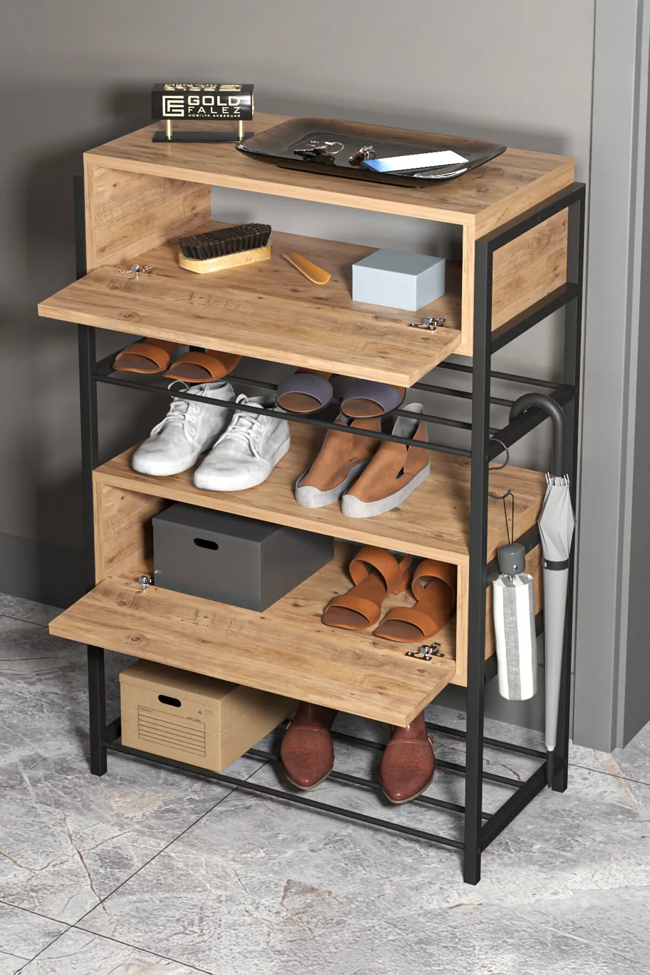 MD Wooden Shoe Cabinet with Doors, Brown
