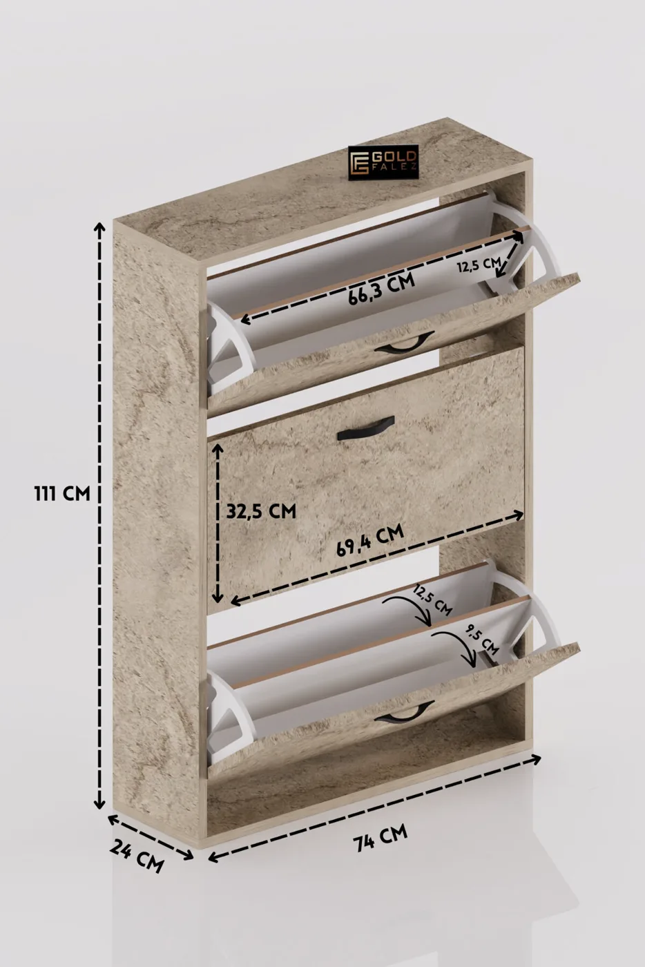 MD Drop-Down Door Shoe Cabinet Ecru 74 cm