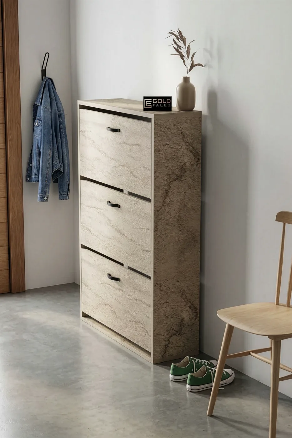 MD Drop-Down Door Shoe Cabinet Ecru 74 cm