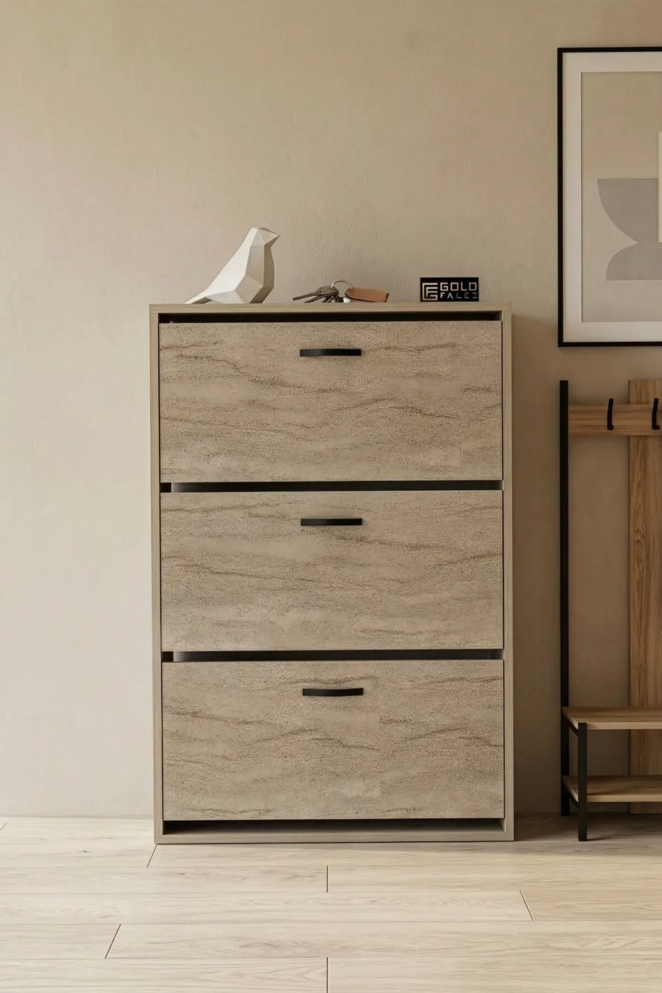 MD Drop-Down Door Shoe Cabinet Ecru 74 cm