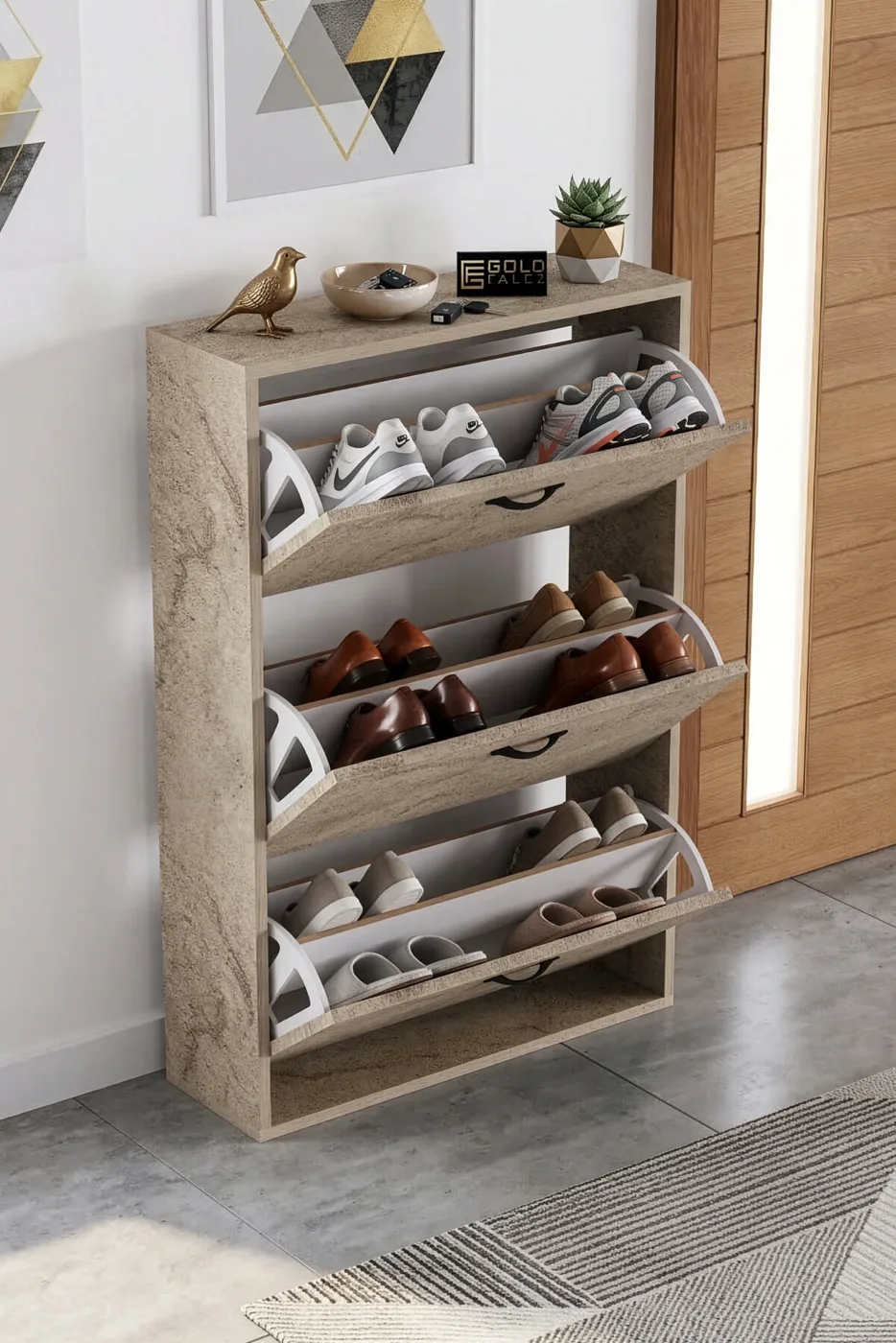 MD Drop-Down Door Shoe Cabinet Ecru 74 cm