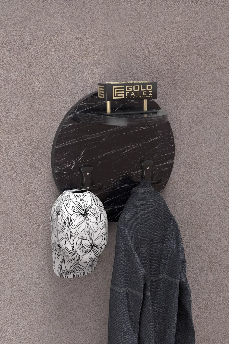 Ilkal Wall Hanger Black Marble-effect