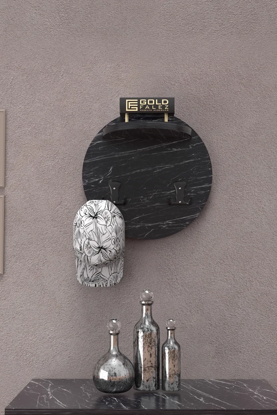 Ilkal Wall Hanger Black Marble-effect