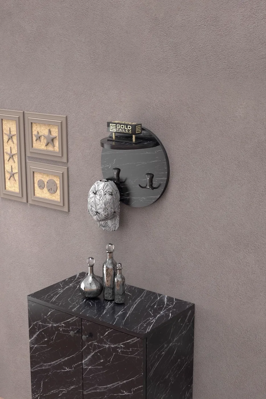 Ilkal Wall Hanger Black Marble-effect