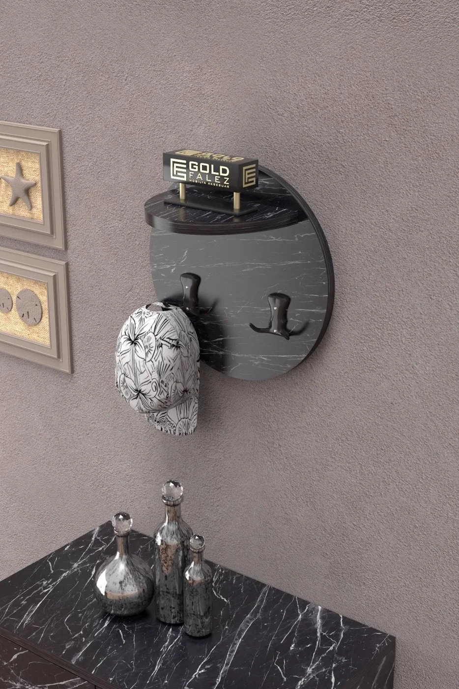 Ilkal Wall Hanger Black Marble-effect