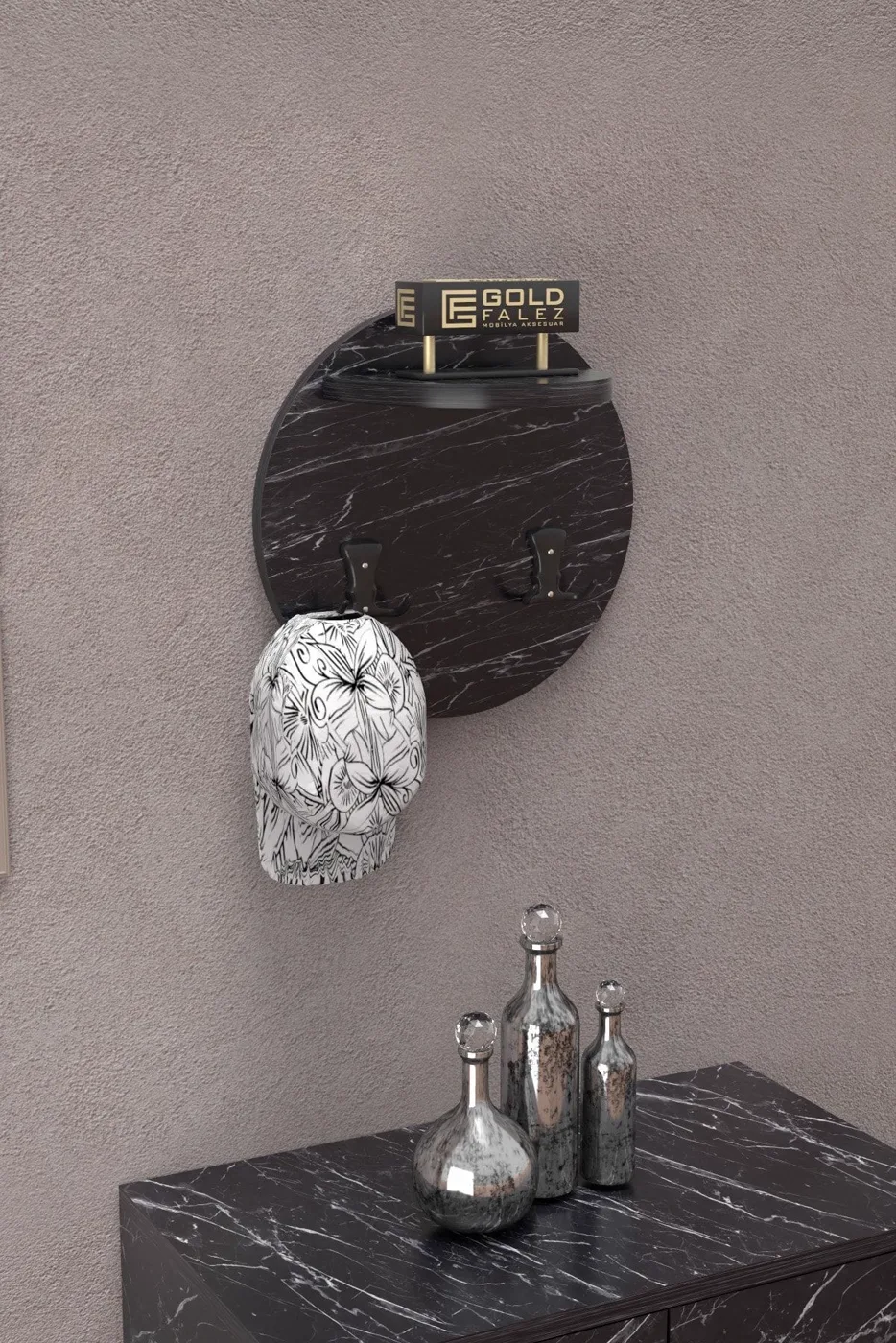 Ilkal Wall Hanger Black Marble-effect