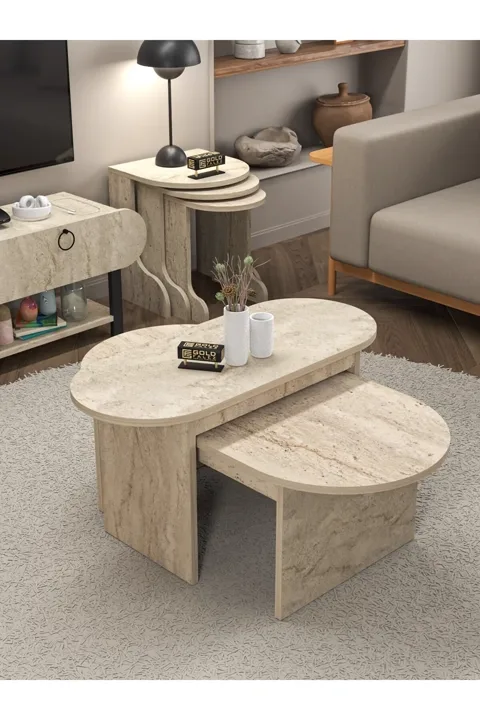 MD Setro 2-Piece Travertine Ecru Coffee Table Set