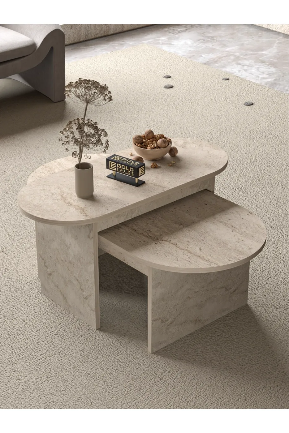 MD Setro 2-Piece Travertine Ecru Coffee Table Set