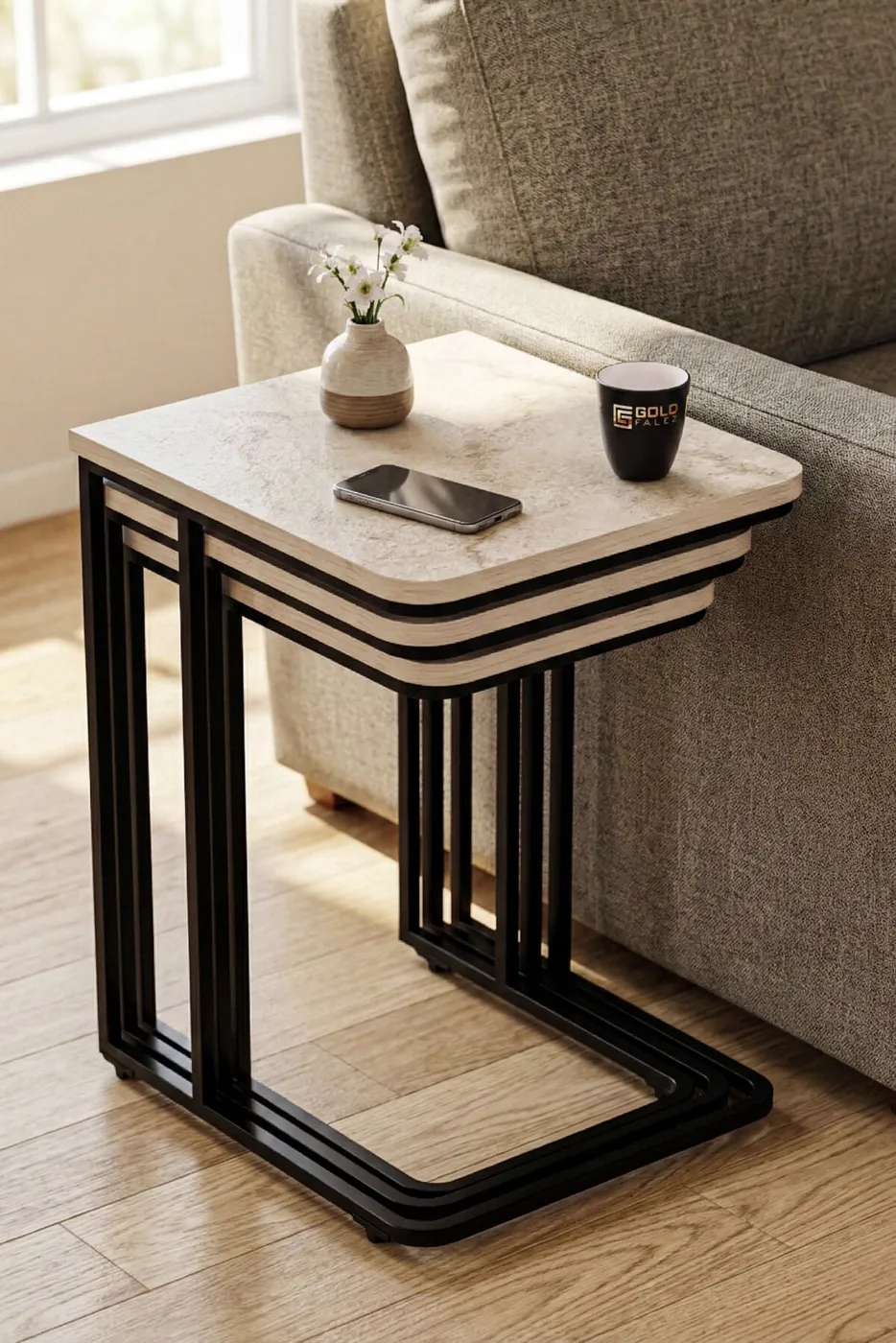 MD Wheeled C Nesting Table Ecru 3-Piece