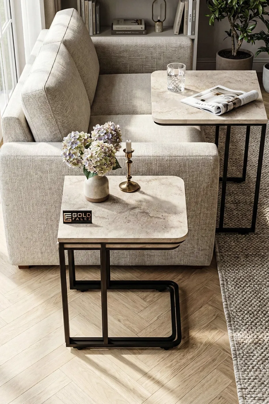 MD Wheeled C Nesting Table Ecru 3-Piece